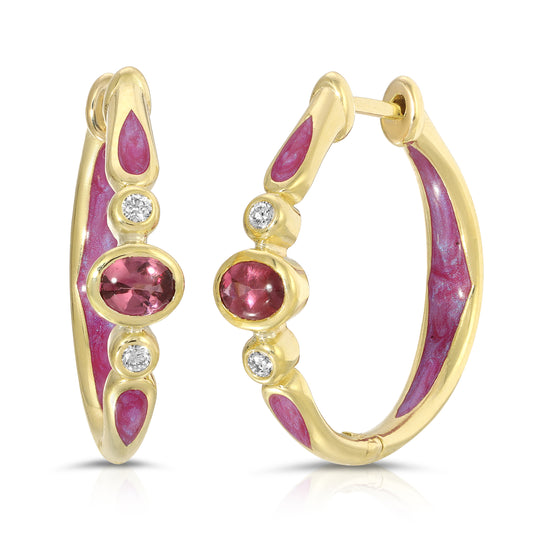 Rock Candy Oval Garnet and Diamond Hoops